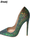 Glitter bling bling wedding shoes 12 cm high heel pumps sexy stiletto heels party shoes for women LF004