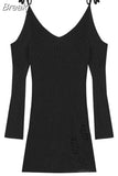 Autumn Thin Sexy Y2k Mini Dress Korean Fashion Elegant Knitted Dress Woman Casual Pure Color Short Party Dress Slim
