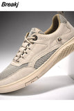 Men Shoes fashion Genuine Leather Loafers Breathable Autumn lace up comfortable Mesh Casual Shoes Outdoor Men Sneakers