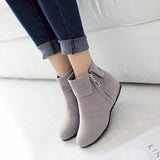 Ankle Boots Winter Shoes For Women Flat Heel Zipper Boots-Women Round Toe Low 2024 Rubber Over-the-Knee Ladies Autumn PU