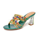 Slippers Full Of Diamond High Heels Women's New Fashion Thick Heels Wear Fashionable Sexy Slippers In The Summer Of