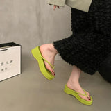 Sandwiched Herringbone Slippers Women's Shoes 2024 New Summer Heightened Thick-Soled Beach