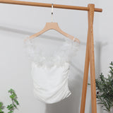 Three-Dimensional Flower Shoulder Sling Vest On Both Sides Of The Folding Mesh Repair Sleeveless Top
