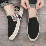 Men's Linen Breathable Casual Flats Shoes Mens Slip on Loafers Fashion Espadrilles Male Fisherman Shoes Driving Mocassins