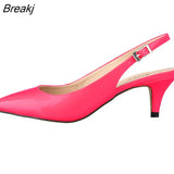 5cm Low Heels Casual Back Empty Buckle Red Wedding Daily all-match Sandal Shoes Pointed High Large Size
