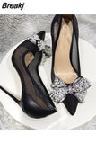 straps design pointed toe shoe 8cm 10cm 12cm high heels party dating wedding gorgeous bling bow women pump SJ021