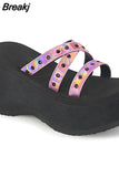 Design Gothic Style Vampire Cosplay Platform Wedges Woman Shoes Sandals Summer Cosy Fashion Women Shoes Slipper
