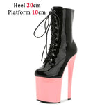 Women Boots Mid-Calf Sexy Hate Day High 17 20CM Round Toe Pole Dance Shoes Nightclub Zipper Lace-up Black Roman