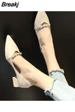 for Woman 2023 Pointed Toe Women's Summer Footwear Square Heels with Medium Green Office Slip on Korean Style Trend 39