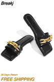 Women's Slippers 2023 Summer Transparent Chain Luxury Square Head Flat Heel Female plus size outdoor beach women slides