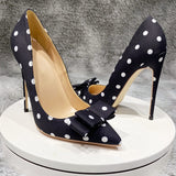 design black pumps white dot 12cm thin high heels spring summer pointed toe slip on plus 45 lady 10cm 8cm BM024