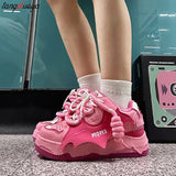 Korean Fashion Casual Kawaii Pink chunky shoes Platform Sports Sneaker Athletic Flat Board Shoe Tennis Shoes Sneakers