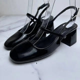 Sandals Med Block Heels Female Shoe All-Match Mary Jane New Medium Chunky Girls Closed Beige Clear Comfort Summer Fashion