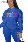Hoodies Sporty Two Piece Set Women PINK Letter Print Sweatshirt And Skinny Pants Tracksuit Autumn Winter Casual
