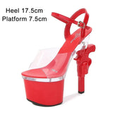 Women's Shoes Stripper Heels Platform Sandals Mules High Heels 17.5 cm Transparent Strip Pole Dance Pistol Heel Size