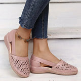 Retro Pu Leather Hollow Out Flats Women Spring Summer Thick Sole Wedges Shoes Woman Comfy Slip on Casual Shoes Size