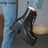 Women's Ankle Boots Zip Lace Up Square Toe Ladies Boots Thick Bottom Non-slip High Heels Female Shoes Winter Footwear