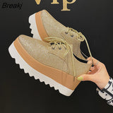 Spring New Women Flat Platform Shoes Slip on Moccains Ladies Casual Shoes Woman Thick Sole Brogue Creepers