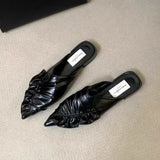 Women's Summer New Fashion Pleated Designer Flat Comfort Mules Sexy Pointed Toe Slip-on Outdoor Dress Party Women's