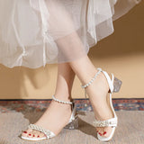 Heel Sandals, Women's Sandals 2024 Summer New Line with Pearl Fashion Sandals, Women's