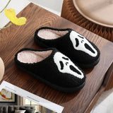 Bat Embroidered Cotton Slippers Ghost Indoor Home Shoes for Women Plus Size Warm Plush Slippers Soft Flat Shoes