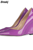 Spring Candy Colors Ladies Wedges Shoes Woman Elegant Office Casual High Heels Shoes Mujer 10 CM Pumps Big Size