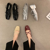 Heel Loafers Silver Mary Jane Pumps Square Head Single Women's Shoes New Spring Cross Belt Buckle Moccasins Heels