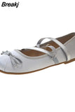 Style Elegant Rhinestone Bow Mary Jean Shoes 2023 Hot Satin Ballerinas Flats Single Shoes Bling Rhinestones Women