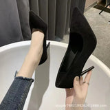 Breakj Large-Size High-Heeled Women 2025 Spring And Autumn New Black Fine Heel Pointed Light Mouth Velvet Professional Work