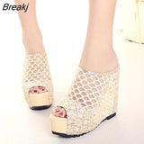Summer New Wedge with Thick-bottomed Women's Platform Mesh Fish Mouth Hollow Sandals Fashion Slippers High-heeled Ladies
