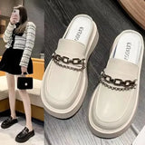 Women's Sneakers With Platform Shoes Thick Sole 2023 Casual Leather Low Fabric Mules Rubber Concise Square Toe Rome