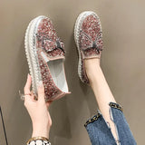 Women Crystal Shoes 2023 spring Fashion Bing Lace Up Ladies Casual Shoes Comfortable Round Toe Platform Sneakers white