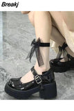 Women's Summer Footwear High Heels Shoes for Woman 2023 Pumps Black on Heeled Gothic Platform Round Toe Mary Jane Korean Style