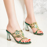 New High-Heeled Diamond Sandals In Summer Wear Slippers With A Thick Heel And A Fish Mouth With A Medium