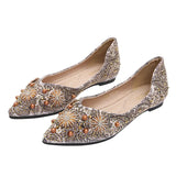 2024 Pointed Toe Women Flat Rhinestones Loafers Autumn Rivets Classic Ladie Flats Shoes Women's Ballet Flats Soft Boat