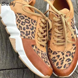 Sneakers Women 2023 Round Toe Low-top Leopard Wedge Shoes Women's Lace Up Socofy Casual Sports