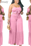 Plus Size Women Sets 4XL 5XL Fashion Bandage Crop Tops And Wide Leg Pants Ruffles Two Piece Suit Casual Outfits