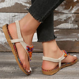 Clip Toe Bohemia Sandals Women 2024 String Beads Flat Heels Beach Sandals Woman Plus Size Non Slip Gladiator