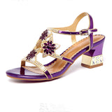Women's Diamond Sandals 2024 New Summer High Heels With Leather Heels Set With Diamonds, Thick Heels For Women's
