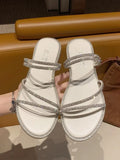 Women Slippers Flat Glitter Slides Fashion Low Pantofle Soft Jelly Luxury Summer 2023 Rubber Rome Crystal Basic