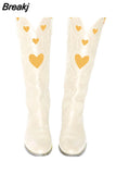 Design Female Western Boots Pointed Toe Slip-On Heart-Shaped 2023 Fashion Cowgirl Comfy Women Knee High