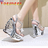 Nightclub Transparent Super High Heeled Shoes Diamond Rivet PVC Band Fashion Sandals Summer Hollow Out Wedge Women's