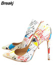 Graffiti Colorful Women Pumps Sexy Women High Heels Wedding Party Women Shoes Stilettos 12 cm QP026