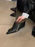 Breakj Half Slippers Women Small Head Slope And High Heel Cool Drag Fashion Outside Wearing Coarse Heel Lazy Muller