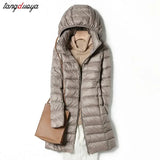 Slim Women Duck Down Jacket Long Ultra Light Thin Casual Coat Women Down Coat Puffer Jacket Slim Remove Hooded Parka