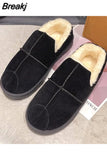 Toe Women's Shoes Platform Slip-on Loafers Fur Casual Female Sneakers Elegant Shallow Mouth Flats Soft Clogs Slip On