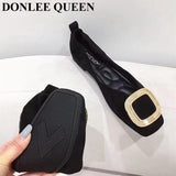 Women Shoes Brand Metal Decoration Flats Ballet Square Toe Flat Heels Ladies Lazy Loafers Soft Ballerina Female Zapatos De