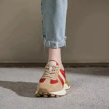 Women Sneakers Genuine Leather Anti-Skid Thick Bottom Daddy Shoe Cotton Lace Up Retro Mixed Colors Casual Sport