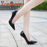 Women Pointed End 11CM High Heel Pumps Sexy Nightclub Stiletto Single Shoes Metal Heels Rivets Studded Fashion Stage