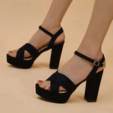 Women's Thick High Heels Sandals Summer Shoes 2023 Open Toe Platform Gladiator Sandals Women Flock Pumps Plus Size